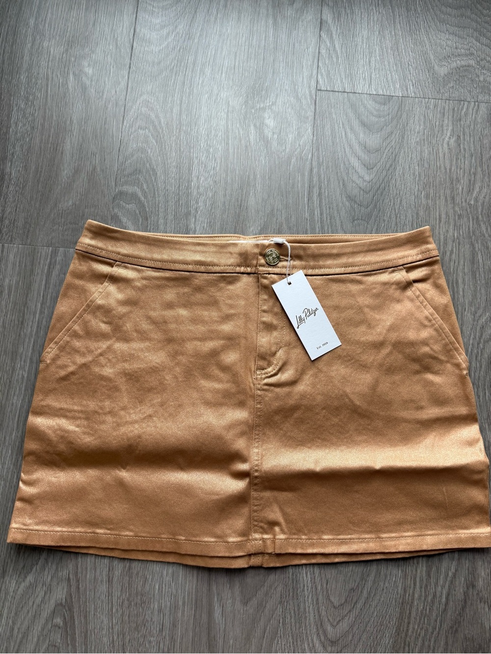 Lilly Pulitzer Colette Shimmer Mini Skirt Gold Metallic with Front Pockets